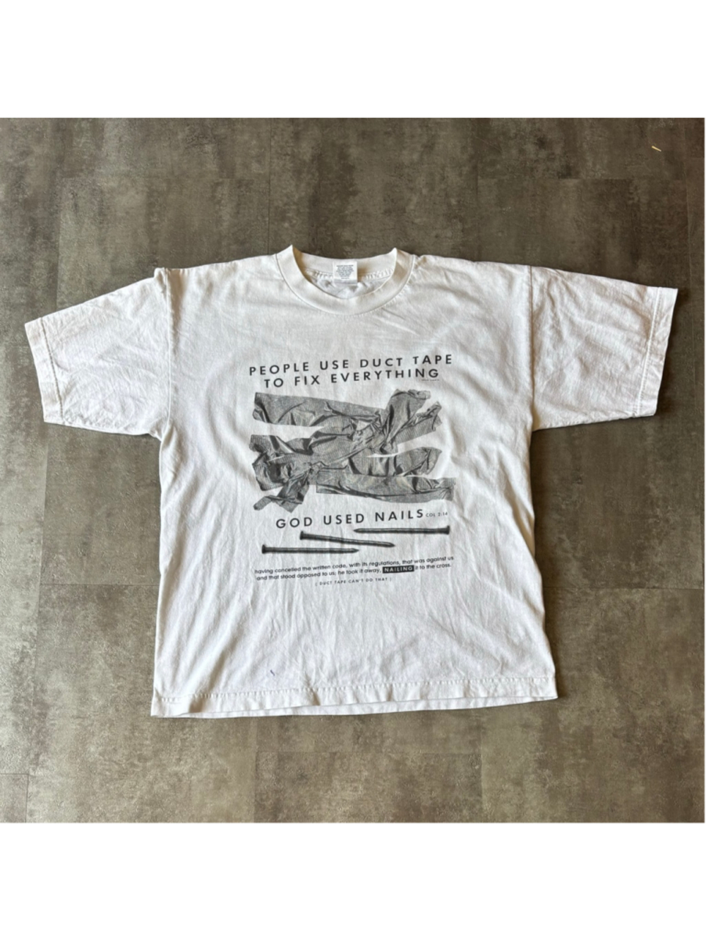 Vintage Jesus Shirt God Uses Nails Solid Light Mens Large White